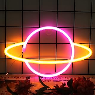 Light panels with beauty led neon for house decoration (yellow with pink planet).. No more overpriced stores — DIAYTAR Nigeria brings the best to your door.