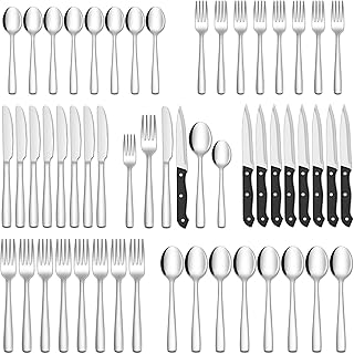 Single cutlers in 48-room silver with steak knives for 8 rooms, set of stainless steel cutlery for home cooking, hotel, restaurant, kitchen utensils, mirror polished, dishwasher washable.. Experience convenient online shopping on DIAYTAR Nigeria — wide selection and affordable delivery.