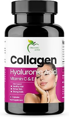 Collagen and hyaluronic acid with vitamins C and E organic zone, for firm skin, healthy hair and strong nails, made in the United Kingdom.. Shop with ease at DIAYTAR NIGERIA and enjoy our extensive product range delivered at affordable rates.