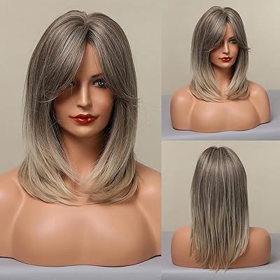Anhair degraded gray to blonde degraded wig for women, shoulder length with bangs with dark roots with cubic hair cube in heat resistant for daily use and parties.. Shop for less and receive more with DIAYTAR NIGERIA's expansive e-commerce platform and nationwide delivery.