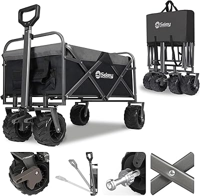 Seiki folding wagon with large all-terrain beach wheels, foldable and versatile garden cart with a weight of 220 pounds and barriers. black with gray.. Shop smart with DIAYTAR NIGERIA, offering a vast product range delivered to your doorstep within a week.