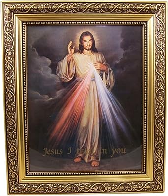 Printing of supervised art Divine Mercy, 13 "(Golden Decorative Frame) of the Gerffet collection.. DIAYTAR NIGERIA: Making online retail accessible to all with affordable nationwide shipping.