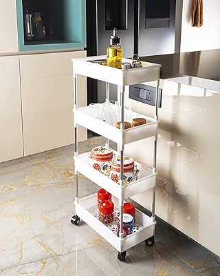 Private plastic and stainless steel kitchen trolley with 4 brightness and vegetables | Fruit basket | Vegetable basket | Potato support and kitchen onions | Kitchen vegetable support.. DIAYTAR NIGERIA transforms wishes into deliveries with our affordable and reliable e-commerce platform.