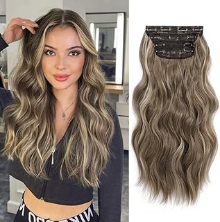 Hair extensions to clip 4 -piece ash brown with reflections extension of long wavy hair full head hair extension in synthetic posts for women for women.. Shop confidently with DIAYTAR NIGERIA, offering affordable prices and reliable delivery within a week.