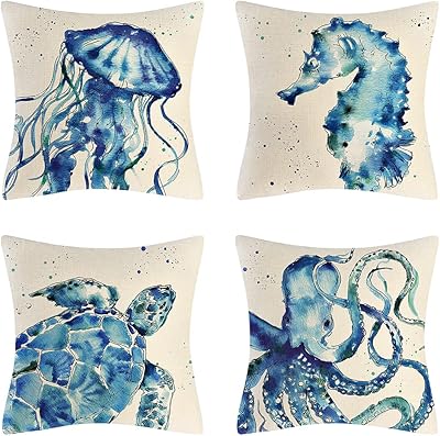 Ocean Beach Decorative Cushion Cousin Cushions Lot of 4 -piece Turtle Crab Hippocampus and Fish.. Your e-commerce hub for everything — DIAYTAR Nigeria has you covered.