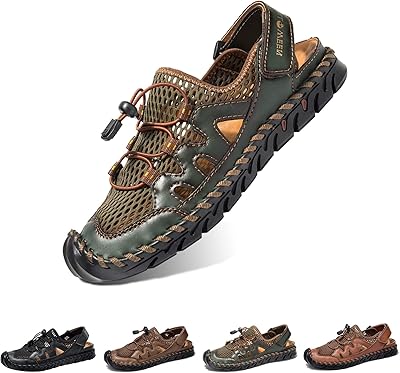Men sandals, summer leather fisherman's beach shoes, closed end sandals for men, handmade, breathable, non-slip, walking shoes, anti-collision, comfortable, sports sandals.. DIAYTAR NIGERIA: Bringing affordable shopping solutions with a diverse product catalog delivered nationwide.