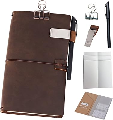 Rechargeable leather rechargeable travel book - 8.5 "x 4.5" travel diary with 5 inserts + Stylo gate and binding clip, standard size, brown.. Experience shopping freedom with DIAYTAR NIGERIA's vast selection and 5-8 day nationwide delivery service.