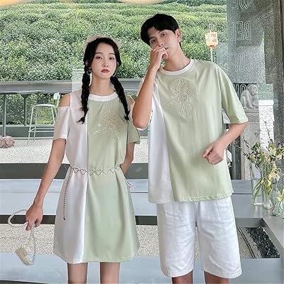 Set of matching clothes for couples, embroidered dress for college and school, relaxed t-shirt, summer vacation dress for women (color: A, size: women, code).. DIAYTAR NIGERIA redefines convenience with our vast product selection and swift nationwide delivery.