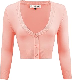 Cardigan Boléro Court for Women - Classic Basic relaxed sweater V V -neck 3/4 Soft knitted buttoned (S -4XL).. Experience budget-friendly shopping at DIAYTAR NIGERIA, Nigeria's premier online marketplace with quick delivery.