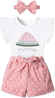 Summer clothing for babies, set of 3 pieces T-shirt, shorts and headbands.. DIAYTAR NIGERIA: Connecting every Nigerian with quality products at prices everyone can afford.
