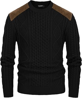 Military sweater in twisted vintage knitted collar with colored neck for men with suede patch, black, s, black, s.. Enjoy stress-free shopping with affordable prices on DIAYTAR Nigeria.