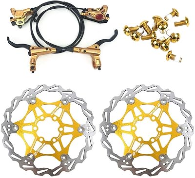Hydraulic disc brake kit for zoom mountain bike, front and rear kit with floating disc of 160 mm and colored bolts (gold).. Shop from anywhere in Nigeria and receive your DIAYTAR purchases at affordable prices within a week.