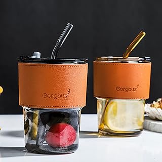 Bottle of glass water with transparent anti-leak lids with straw, for cold drinks and reusable sodas, healthy glass for the desk and the house (amber).. DIAYTAR Nigeria combines variety, affordability, and speed — making your online shopping experience not only enjoyable but also cost-effective.