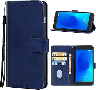 Leather protective case with strap, maps for cards and portfolio function for Alcatel 1/1 2019 and 2021 / Vodafone Smart E9 (Blue).. Get more, save more — only on DIAYTAR Nigeria.