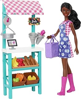 Barbie Farmers Market game set, doll (brunette), support, sign, vegetables, bread, cheese and flowers, excellent gift from 3 years old.. Shop smart with DIAYTAR NIGERIA's vast selection and enjoy affordable shipping in just 5-8 days.