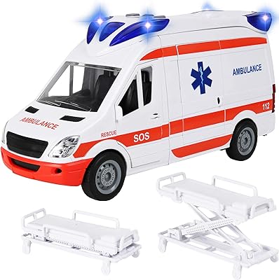 Kiddi Play ambulance toy with lights and sounds, set of emergency cars and friction rescue, doors that open and lengthen.. DIAYTAR NIGERIA: Where shopping is easy, prices are low, and delivery is just days away.