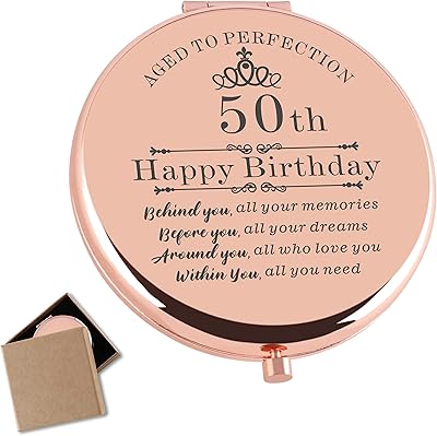 Mini Makeup Mirror in Rose Gold, 50th anniversary gifts for 50-year-old women, 50th birthday gift for women, mom, sister, grandmother, 50th anniversary for women.. DIAYTAR NIGERIA delivers happiness in 5-8 days with our affordable and diverse product range.