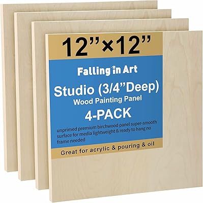 Set of painting on canvas in raw birch, 4 pieces 12 "x 12" 3/4 "studio panels for art molding, crafts, painting and more.. DIAYTAR NIGERIA: Where affordability and variety meet with convenient delivery within 8 days.
