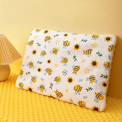 Daiso u baby minky pillow with cute animal print and relief pea, soft pillow for unisex boys and girls, perfect for cradle, cradle, machine washable, 33 cm x 48 cm, yellow bee.. DIAYTAR NIGERIA: Making online retail accessible to all with affordable nationwide shipping.