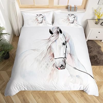 Feelyou White Horse Duvet Cover Queen Size Garçons Men Steed Print Bed Bed Bedroom Cover Animal Duvet With 2 Pillowcases Duvet Cover in 3 star microfiber.. Skip the traffic, shop online — DIAYTAR Nigeria brings it to you.
