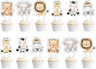 48 pieces of cupcake decorations on the theme of jungle animals and safari for prenatal celebration and birthday party on the theme of jungle animals.. DIAYTAR NIGERIA: Empowering Nigerians with access to affordable products and reliable 5-8 day delivery.