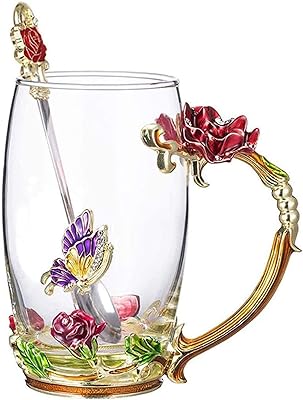 Enamelled glass cup with creative transparent crystal flower motif, coffee and travel tea cup with elaborate flower handle and spoon, nice lid for women, birthday gifts, valentine, wedding, wedding.. Shop with confidence at Nigeria's leading affordable e-commerce platform with reliable delivery services.