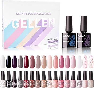 Set of guillen gel nail polish - a set of gel nail polish for fall and winter of 16 colors with a finishing and base layer of trendy nude pink and glossy black.. Experience hassle-free shopping with DIAYTAR NIGERIA's user-friendly platform and prompt delivery service.