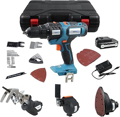 New wireless electric drill set with 4 tool holders, alternative saw, oscillating tool and sanding tool with cutting, drilling and sanding accessories (4 parts).. DIAYTAR NIGERIA: Where thousands of products meet affordable prices and reliable 5-8 day delivery.