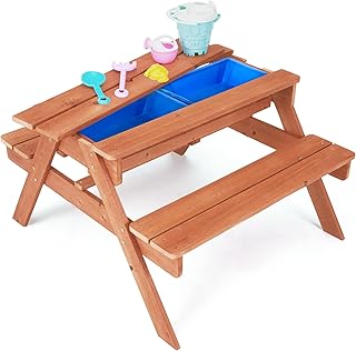 Wooden garden table 2 in 1 Timson Kids with cover, picnic table for sand and water with 6 accessories, outdoor play activity table.. Experience retail satisfaction with DIAYTAR NIGERIA's comprehensive platform and prompt shipping service.