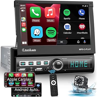 Simple DIN carplay car radio with 7 -inch foldable touch screen, motorized dashboard, supports Android Auto, Bluetooth, FM radio, Aux/USB/TF, Mirror link + Reversing camera + microphone.. DIAYTAR NIGERIA: Where smart shoppers find everything they need at prices they can afford.