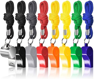 Whistles, pack of 8 whistles of coach referee with strap, its strong and clear, colorful plastic football ball and stainless steel football ball for sports lifeguards and emergency training.. From Lagos to Kano, DIAYTAR Nigeria delivers across Nigeria in days.