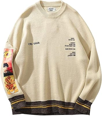 Tricotted sweater with long sleeves and van gogh print for men, relaxed sweater relaxed.. Discover the perfect balance of price and convenience with DIAYTAR NIGERIA's nationwide e-commerce platform.
