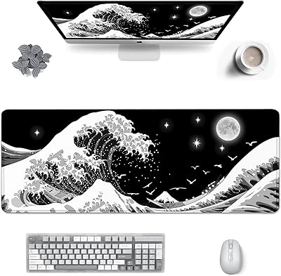 Furoticf game mouse carpet, mouse mattress with black and white Japanese waves, xxl size, large expandable, size 31 x 11.8 inches for keyboard, laptop, computer, home and work.. Discover unbeatable variety on DIAYTAR Nigeria — shop today, delivered this week.