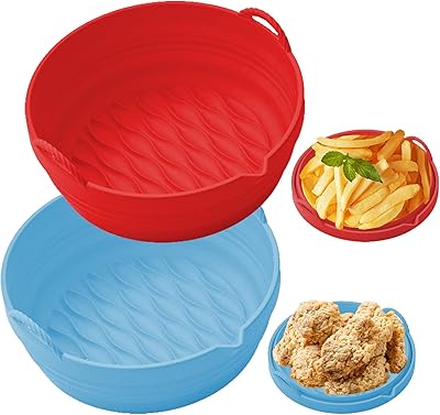 Package of 2 silicone air frying liners, foldable and reusable 7.5 -inch reusable silicone fryer basket, easy -to -clean silicone tray, fryer lining, to be used instead of the parchment, suitable for 3 to 5 qt air fryers (red and blue)).. Shop millions of products across categories on DIAYTAR Nigeria — delivered right to your door.