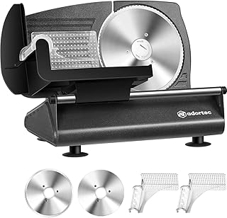 Electric meat slicer Adortch, domestic use with 2 games of blades and pusher, black.. Experience the joy of convenient shopping with DIAYTAR NIGERIA's vast selection and quick delivery service.