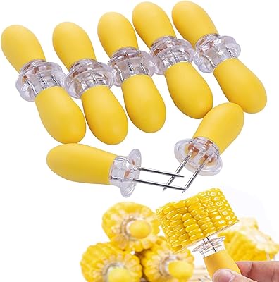 Manufacture of 12 stainless steel corn skewers on the ear support with silicone handle - barbecue food skewers and festive forks (yellow).. DIAYTAR NIGERIA: Where shopping is affordable, selection is vast, and delivery is always reliable.