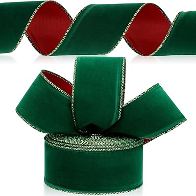 Unigin Christmas wired velvet ribbon with gilded edge, velvet ribbon for Christmas crown decoration and manual work (green red, 2.5 "x 35 meters).. DIAYTAR NIGERIA transforms online retail with our affordable platform and dependable shipping service.