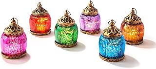Small set of Moroccan lanterns - 6 pieces, multicolored stained glass, LED lighting, ancient golden accents, decorations of Eid and Ramadan, wedding decoration, with batteries.. Experience the ultimate in shopping convenience with DIAYTAR NIGERIA's vast catalog and 5-8 day delivery.