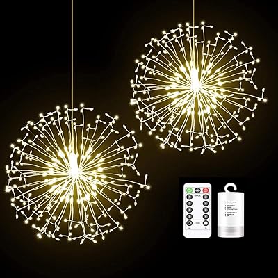 2 pieces 198 LED fireworks, fireworks hanging lights with batteries with remote control for Christmas, wedding, party, outdoor interior (198 LED, warm white).. DIAYTAR NIGERIA: Making online shopping accessible to all Nigerians with our affordable platform.