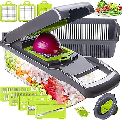 14 in 1 multifunction vegetable chopper, onion chopper, vegetable slicer, light cutting, prise cut, potato salad, egg, garlic and carrot separator with 8 blades.. Shop with confidence at DIAYTAR NIGERIA, enjoying competitive prices and delivery within 8 days.