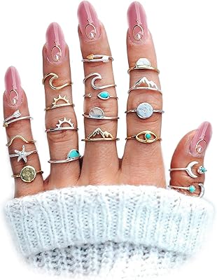 Fatimely set of retro bohemian stacking rings for teenage girls and women, turquoise rhinestones, compass, nail art, crystal alloy, crystal.. Discover the perfect shopping balance at DIAYTAR NIGERIA with competitive prices and prompt delivery.