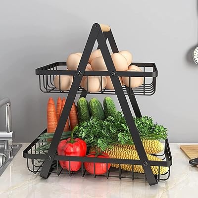 Novolan fruit storage organizer at 2 levels, removable vegetable storage support and practical storage, wrought iron wooden basket, double -layer fruit basket (black).. Your everyday shopping solution, DIAYTAR NIGERIA offers variety and value delivered within 8 days.