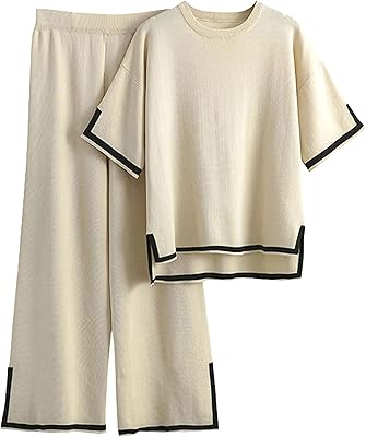 Valif Tiven two -piece sweater for women with short sleeves, blouse, elastic waist and wide pants.. DIAYTAR NIGERIA: Where shopping is a pleasure with affordable prices and reliable delivery service.
