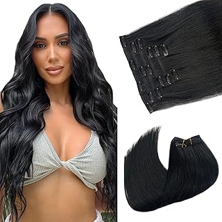 Human hair extensions with black jet clips 12 short and straight.. Shop electronics, clothes, and everything in between on DIAYTAR Nigeria.