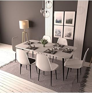Table and rectangular kitchen table and chairs 6 places Flora Bistro Axen 160*80cm (white-white-black).. Unlock a world of affordable products with DIAYTAR NIGERIA's expansive e-commerce platform.