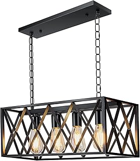 Hua Qiang Wang 4 Rustic hanging lamps for kitchen island, Suspended Chandelier of black industrial ceiling with metal setting for dining room, living room, restaurant (bulb not included).. DIAYTAR NIGERIA revolutionizes online shopping with competitive prices and reliable 5-8 day delivery.