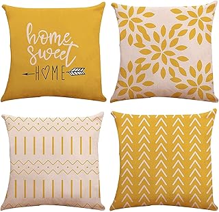 DELFINO 18X18 COSSIN COSSIN 4 -piece, modern sofa cushion covers, linen fabric cushion cover for outdoor decoration for sofa, bed, car, house, 45x45 cm sofa (yellow, 18x18, set of 4 rooms).. Save more, wait less — DIAYTAR Nigeria delivers faster than ever.