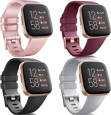 Set of classic replacement sports bracelets in flexible silicone compatible with Fitbit Versa 2 / Versa Lite / Versa SE, 4 rooms.. Shop without limits at DIAYTAR NIGERIA and receive your purchases at budget prices within the week.