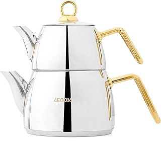 Turkish teapot Aqua, comfortable golden handle, set of 4 rooms with lid for steel steel steel, compatible with Turkish tea service (golden handle).. DIAYTAR NIGERIA delivers on our promise of variety, affordability, and prompt nationwide service.