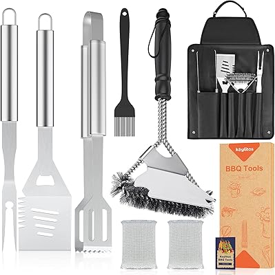 Kelitos Set of robust stainless steel barbecue tools with cleaning brush, spatula, long pliers, fork and storage deck for men.. DIAYTAR NIGERIA makes quality accessible with our affordable prices and dependable delivery service.